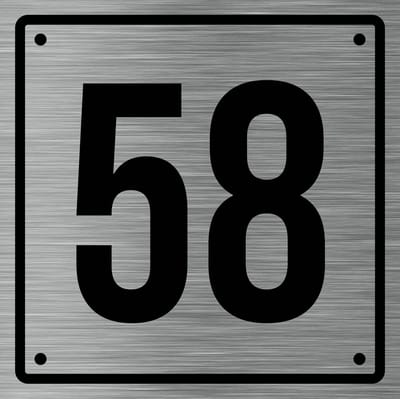 Huisnummerbord 58 - Incl. Schroeven en Pluggen – Acrylaat - 10 x 10 cm - RVS met Zwart