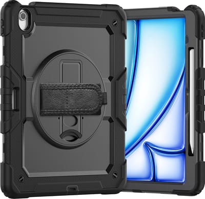 Xccess Tablethoes geschikt voor Apple iPad Air 13 Inch (2024) Hardcase Backcover | Xccess Survivor All-round + Schouderband | Schokbestendig iPad Air 13 Inch (2024) Telefoonhoesje | Anti Shock Proof + Standaard - Zwart