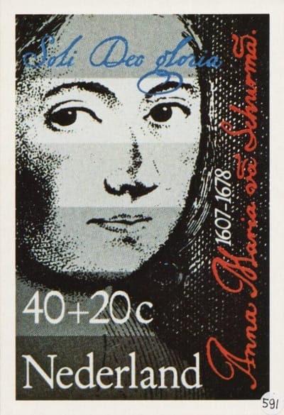 Briefkaart met afbeelding Zelfportret van Anne Marie van Schuurman (1607-1678) postzegel
