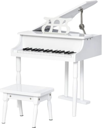 NordHaus Houten Kindervleugelpiano - Kinder Piano - Speelgoed Piano met Kruk - 30 Toetsen Muziekplezier - 52x50x49 cm Wit