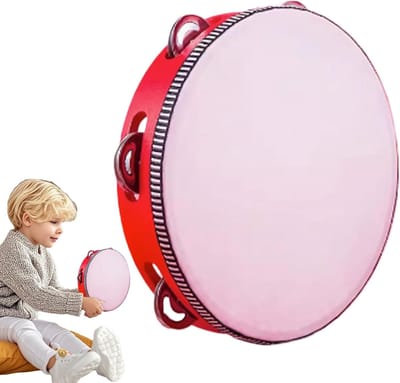 Tambourijn Kinderen - Ritme Instrument - Muziek Dans - Houten Frame - 20 cm Diameter - Rood