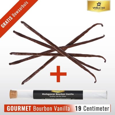 Vanillestokjes Premium Bourbon | 19 cm (5 stuks) + Gratis Glazen Bewaarbuis