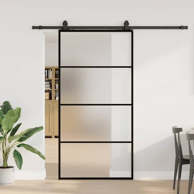vidaXL - Schuifdeur - met - beslagset - 102x205 - cm - ESG - glas - zwart