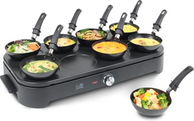 FRITEL Gourmet Wok Pancake GWP 2560 - Wokset / Pannenkoekenmaker - Party set - 1500W - 8x15 cm- 1 tot 8 Pers. + 8 Wokpannetjes & Spatels - PFAS-vrij