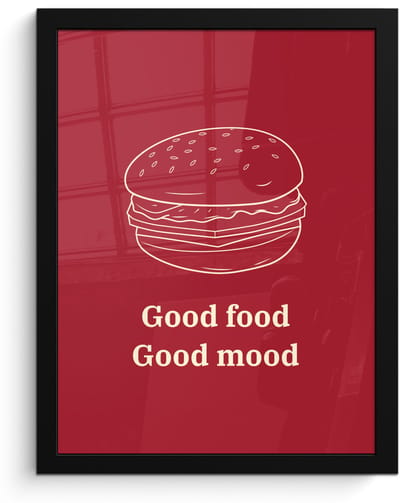 Poster in lijst - Fotolijst 30x40 cm - Posters - Dieprood - Lijntekening - Tekst - Hamburger - Posterlijst zwart - Decoratie - Wanddecoratie woonkamer - Muurdecoratie slaapkamer