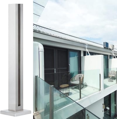 Glazen Balustrade Palen - Terras Omheining - Veiligheid Buiten - Geborsteld Roestvrij Staal - 1.5 Meter - Zilver