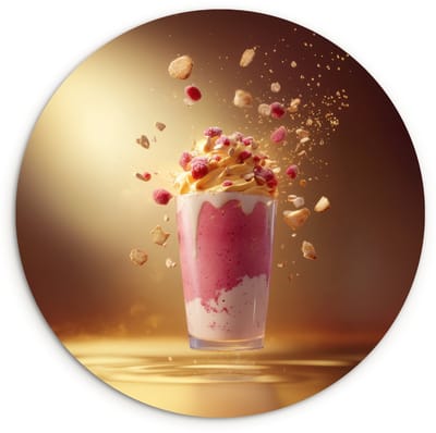 WallCircle® Wandcirkel 30x30 cm - Muurcirkel Framboos - Smoothie - Drinken - Roze - Muurdecoratie woonkamer - Wanddecoratie keuken - Kamer decoratie accessoires - Ronde schilderijen
