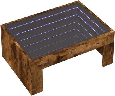 Salontafel met LED Spiegel - Bijzettafel Koffietafel - Woonkamer Inrichten - Infinity LED Spiegel Effect - 70x50x30cm - Gerookt Eiken