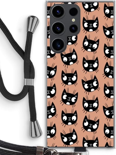 Case Company® - Hoesje met koord geschikt voor Samsung Galaxy S23 Ultra hoesje met Koord - Kat - Telefoonhoesje met Zwart Koord - Bescherming aan alle Kanten en Over de Schermrand