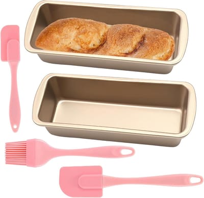 Rechthoekige Broodvormen met 3 Siliconen Krabbers, Kleine Bakvorm, RVS, Antiaanbak Brood- en Taartvormen voor Oven en Airfryer, Set van 2, Goudkleurig
