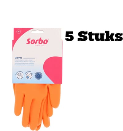 5x Sorbo Huishoudhandschoenen - maat M - oranje - extra sterk - schoonmaakhandschoenen