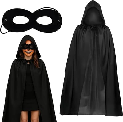 Stijlvolle Zwarte Cape met Kap - Multifunctioneel Kostuum voor Halloween, Feestjes en Themapartijen - 90 cm Lang - Unisex en Perfect voor Cosplay
