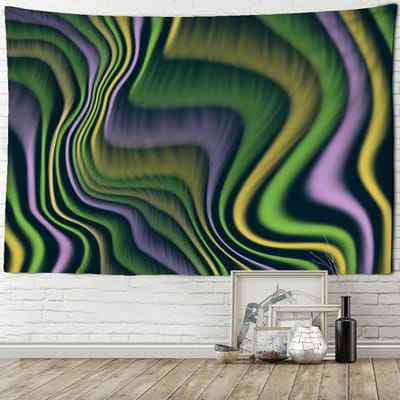 Psychedelische Golflijn Wandtapijt Muurhanger Hekserij Psychedelisch Hippie Bohemienwind Duizeligheid Slaapkamer Kamer Huisdecoratie 95x70CM gray