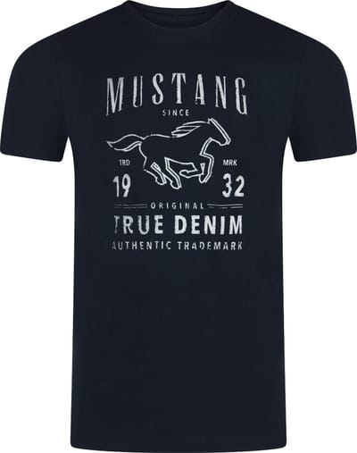 Mustang Heren T-Shirt Basic Print Tee regular fit Blauw S Ronde Hals Volwassenen Opdruk Print Shirts