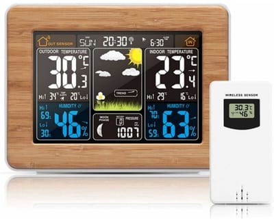 Draadloos weerstation met buitensensor - met tijd, datum, temperatuur, vochtigheid, barometer, alarm, maanfaseweergave, multifunctionele thermometer - zwart