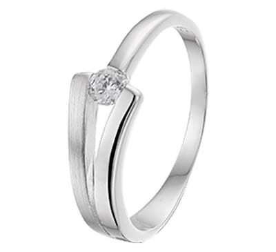 The Jewelry Collection Ring Zirkonia Poli/mat - Zilver