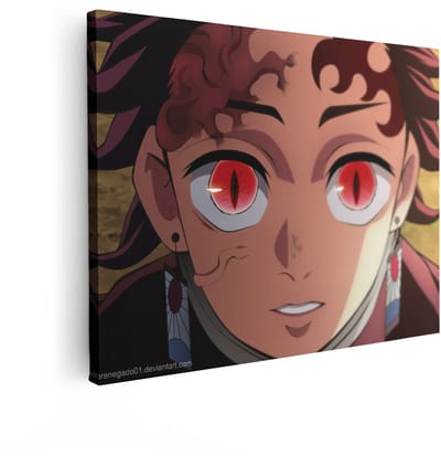 Artaza Canvas Schilderij Anime Portret - 40x30 cm - Wanddecoratie Demon Slayer - Muurdecoratie Jongens Kamer - Kamer Accessoires Japan Rood
