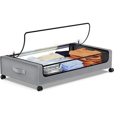 Conteneur de rangement sous le lit avec couvercles et roulettes Multifonctionnel Maison Dortoir Bacs de rangement pour vêtements Transparent Visible Anti-poussière 1 Pack gris