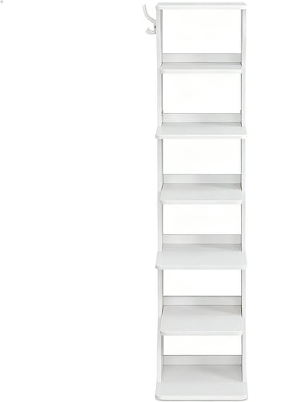 Schoenenrek Smal 6 Niveaus - Ruimtebesparende Schoenenorganizer - Staand Opbergrek - Met Haken - Compact Design Wit