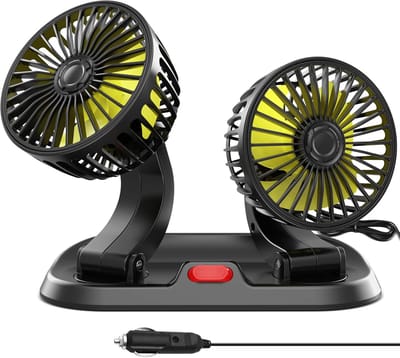 Auto ventilator - dubbele kop auto ventilato- autoventilator - sterke wind met twee snelheden - 12V voertuigvoedingsinterface - 360° draaibaar - autokoelventilator - autoaccessoires - 12V is geschikt voor benzinevoertuigen.- Lichtgroen