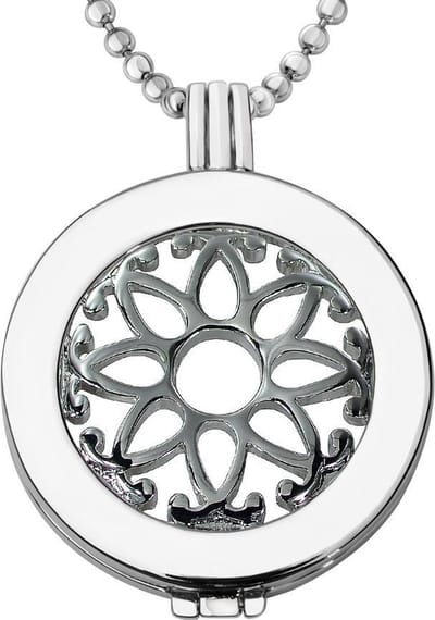 Munthouder met Ketting en Munt 33mm Bloem Patroon - Zilverkleurig - ERHS789