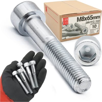 LUN FIX - Zylinderkopfschroeven M8x65 mm - 10 stuks - DIN 912 - Vol draad - Staal verzinkt