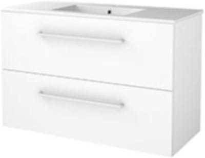 Basic-Line Start 46 Badkamermeubelset - 100 x 46 cm - Met Grepen - 2 Lades - Keramische Wastafel - 1 Kraangat - Ice White