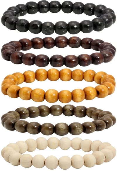 Dailygoods- Mala-gebedsketting 10 mm - Houten Kralenarmband - Elastische Armband - 5 Stuks - Elegant Design - Aangenaam Draagcomfort
