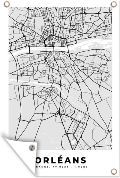Muurdecoratie Kaart - Stadskaart - Frankrijk - Orléans - Plattegrond - 120x180 cm - Tuinposter - Tuindoek