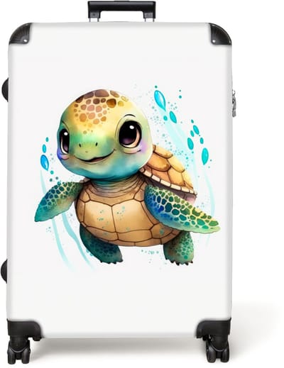 NoBoringSuitcases.com® - Koffer groot - Reiskoffer lichtgewicht - Schildpad - Waterverf - Kleuren - Dieren - Meisjes - Jongens - Rolkoffer met 4 wielen - Grote trolley XL - 98 liter bagage