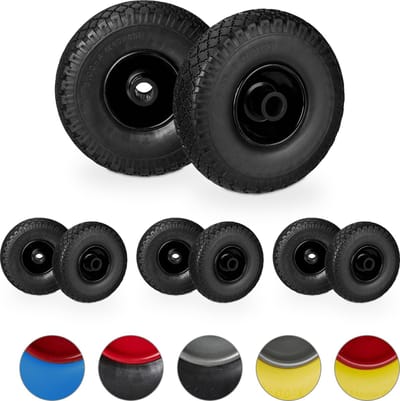 8 x steekwagenwiel in set, antilek, 3.00-4 rubberband, stalen velg, 25 mm as, 10