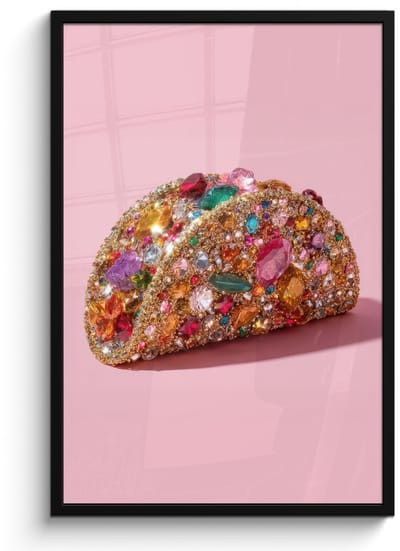 Poster in lijst - Fotolijst 60x90 cm - Posters - Taco - Kleurrijk - Edelstenen - Goud - Posterlijst zwart - Decoratie - Wanddecoratie woonkamer - Muurdecoratie slaapkamer