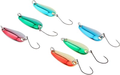 6-delige vissersspinner set met sequins, metalen lepels en aas voor forel, snoek, baars en snoekbaars