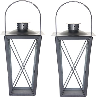 Fancy Flames Lantaarn - Set van 2x stuks - metaal - zilverkleurig - 17 x 30 cm - windlicht