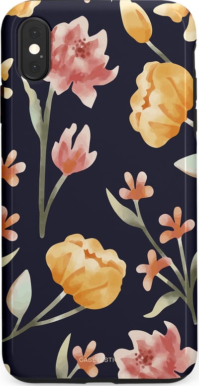 Casetastic Hoesje Geschikt voor Apple iPhone Xs Max - Stijlvolle Beschermende Duo-layer Case - Bloemen Nacht