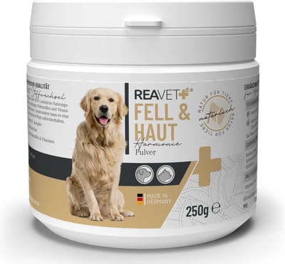 ReaVET - Vacht & Huid Harmonie poeder voor Honden & Katten - Gezonde & glanzende vacht - Belangrijke voedingsstoffen & vitamines - 250g