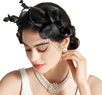 Fascinator Hat, Black Vintage Veil Mesh Headband Women Dish Sinamay Headband Church Hair Accessories Wedding Ascot Hat Hatinator Birdcage Veil Feather Mesh Face for Tea Party