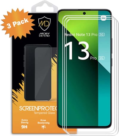 3-Pack MobyDefend Screenprotectors - Geschikt voor Xiaomi Redmi Note 13 Pro 5G - Case-Friendly Screensavers - Gehard Glas