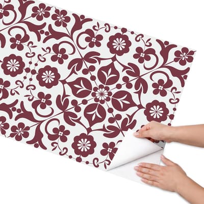 Coloray Meubel Wrap Folie - Bordeaux Meubelfolie - 65x130 cm - Decoratiefolie Bloemenpatroon - Meubel Wrap Folie - Klassiek Meubelfolie - Plakfolie Meubels - Keuken decoratie - Bloemen en planten