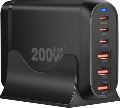 200W USB C Snellader - 6 Poorts - Desktop Oplader - 100W PD Fast Charging - Geschikt voor Smartphone, Laptop en Tablet - Staza