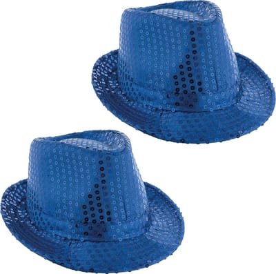 Funny Fashion Trilby hoedje - 2x - blauw - glitter - pailletten - polyester - heren/dames - Carnaval - glitterhoed