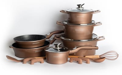 Royalty Line® ES2014 Pannenset Inductie - 17 Delige Pannensets - Pan Met Afneembare Handgreep - PFOA & PTFE Vrij - Pannen Voor Alle Warmtebronnen - Koper