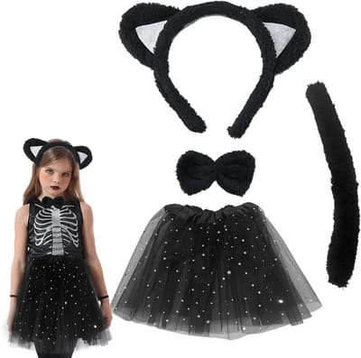 Schattig kattenkostuum voor meisjes met oren, staart en tutu rok voor Halloween en verkleedfeestjes