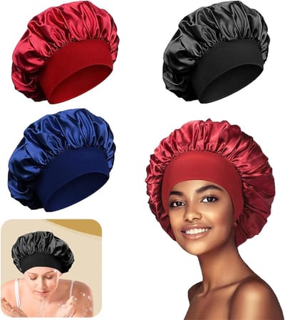Set van 3 Zijde Slapmutsen met Brede Elastische Band, Zachte Haarwrap voor Dames en Meisjes, Ideaal voor Bescherming van Lang Haar tijdens het Slapen