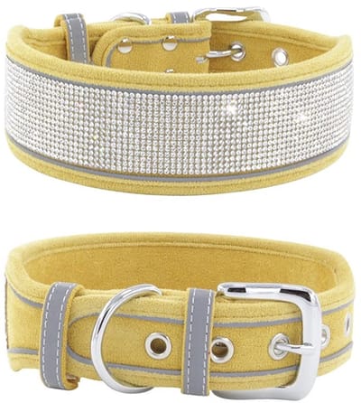 Dailygoods- Halsband Suède Reflecterend - Hondenhalsband met Kristallen - Verstelbaar - Grote Maat 19-23 inch - Zachte Hondenhalsband - Bling Diamanten Gesp