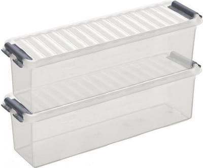 2x sunware q-line opberg box/opbergdoos - 1.3 liter - 27 x 8 x 9 cm - kunststof - opslagbox - transparant/zilver