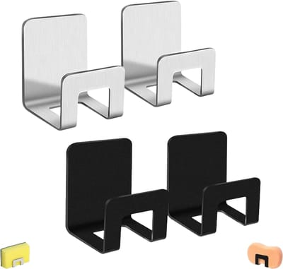 Keuken Sponshouders - Spoelbak Organizers - Keuken Opbergen - Zelfklevend Roestvrij Staal - 4 Stuks - Zwart Zilver