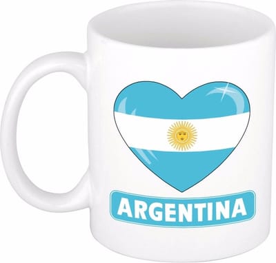 Hartjes vlag Argentinie koffiemok - drink beker - white - 300 ml - Argentina - Supporters - cadeau - landen - feestartikelen
