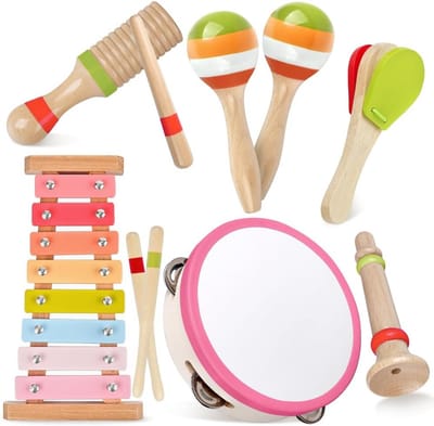 Kinder Muziekset - Baby Instrumenten - Muzikale Ontwikkeling - 6-in-1 Set Hout - 30.6 x 17.8 cm