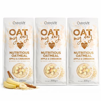 OstroVit Oat My Day Apple & Cinnamon 3-Pack – 3 x 200g Havermoutmix | Instant Appel Kaneel Havermout - 8 + 4 = 12 Porties